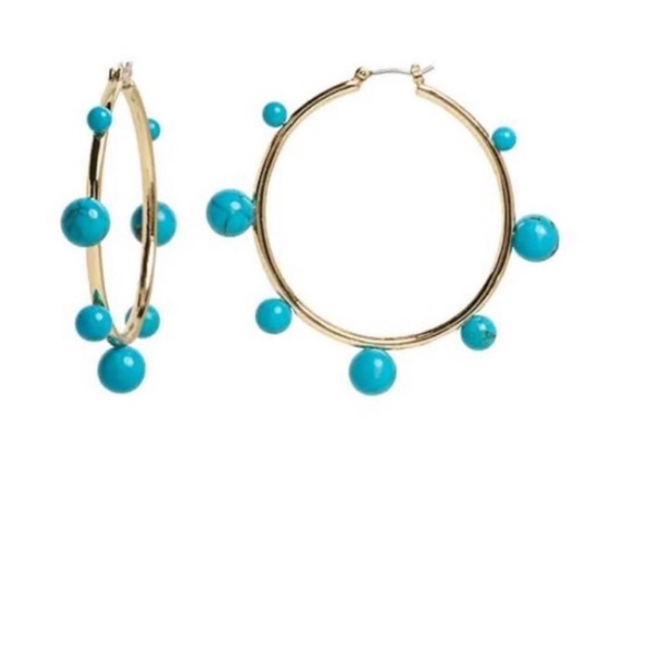 Banana Republic Jewelry - NWT Banana Republic Turquoise Gold Hoop Earrings